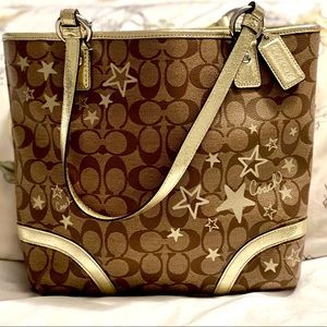 Coach signature brown and gold star tote